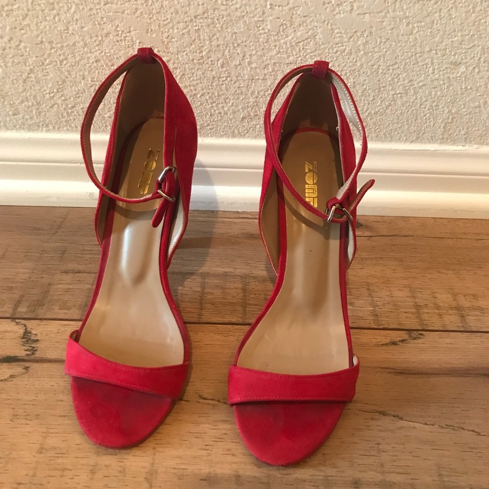 Red Suede Strappy Heels